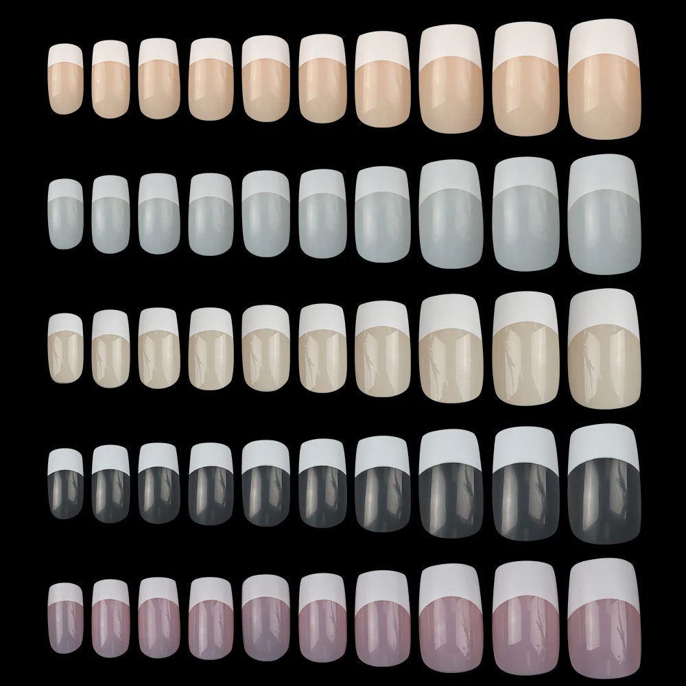 

500P French Acrylic Material Full Coverage Fake Nails Short Square Headed Fake Nail