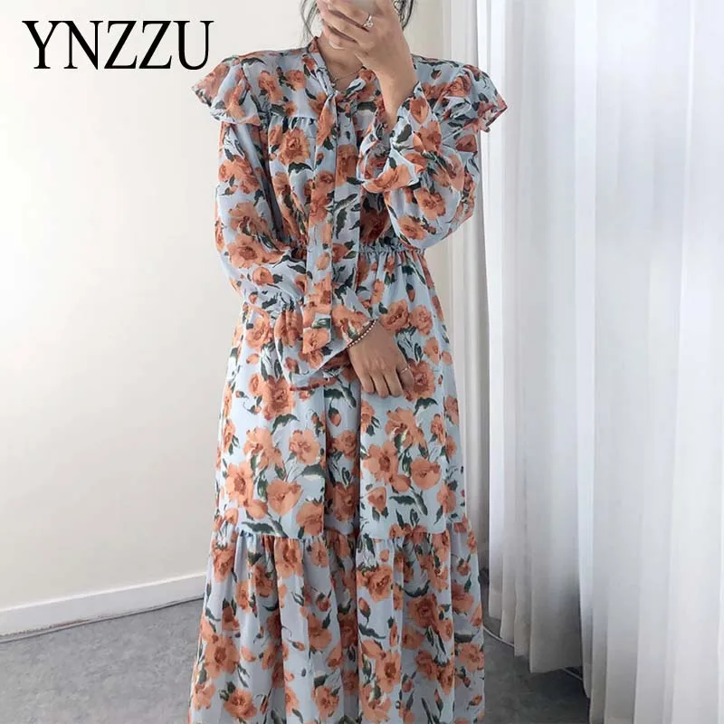 Весна лето 2020 элегантное платье макси с галстуком бабочкой женское высокой