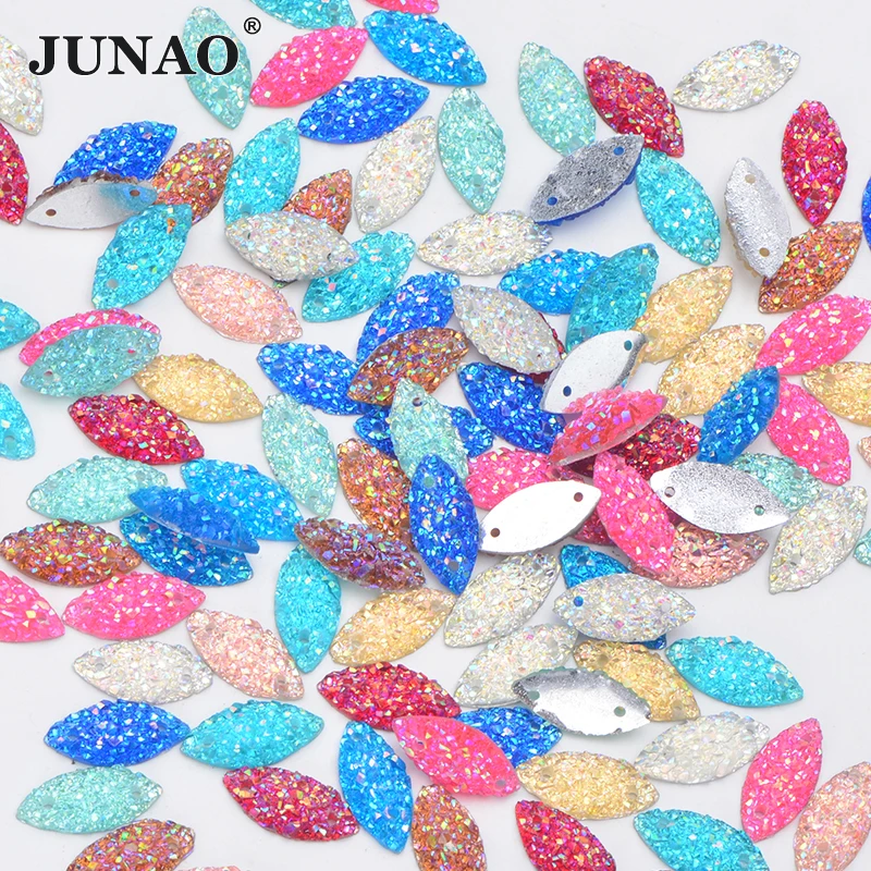 

JUNAO 7*15mm Colorful Sewing Resin Rhinestone Applique Horse Eye Crystal Stone Flatback Non Hotfix Scrapbook Strass For Clothes