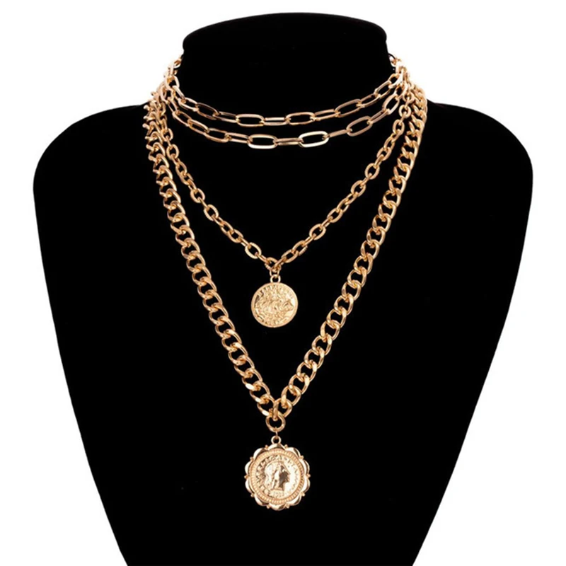 

Punk Miami Cuban Choker Necklace Colar Hip Hop Big Thick Chunky Chain Fashion Queen Coin Pendant Necklace Women Jewelry