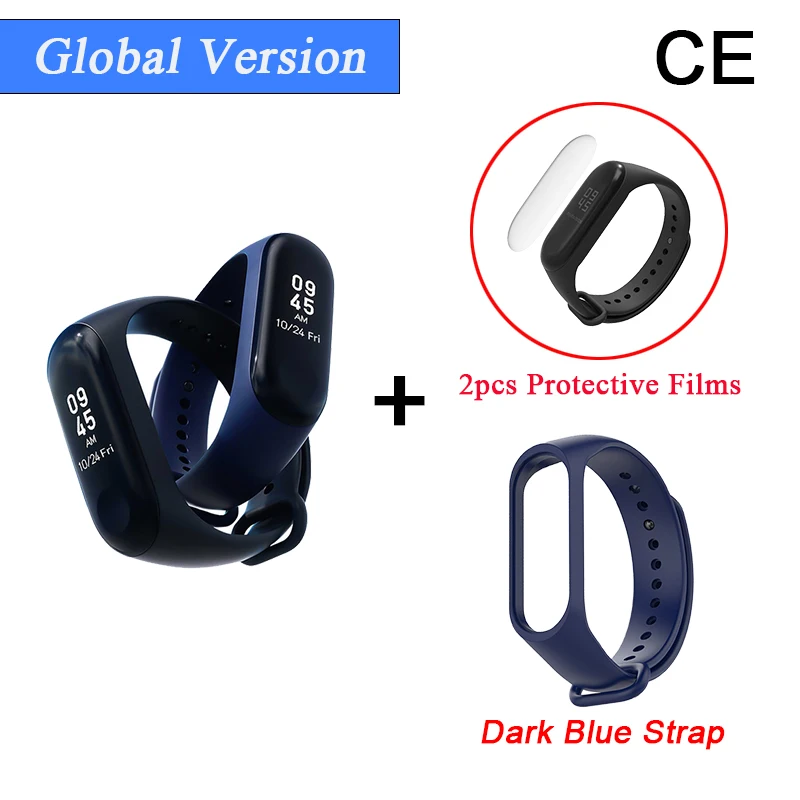 Глобальная версия Xiaomi mi Band 3 mi band 3 Смарт Bluetooth фитнес-трекер OLED экран водонепроницаемый смарт-браслет для IOS и Android - Цвет: CE Add Film DBlue St