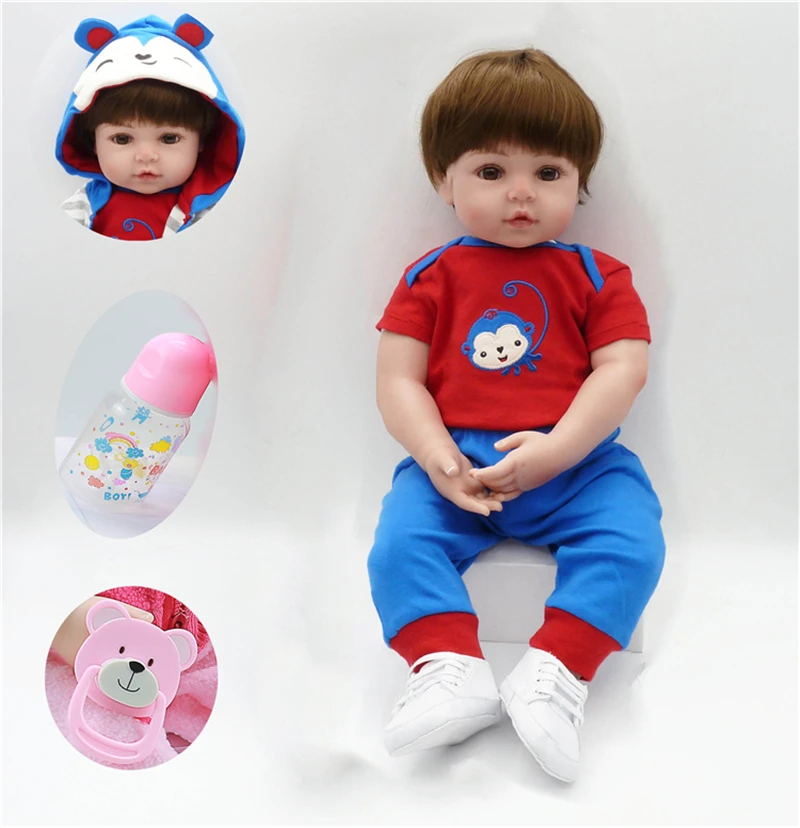 Реальность 19 дюймов 48 см Bebe Reborn всего силиконовая кукла девочка вьющиеся Baby Rebirth