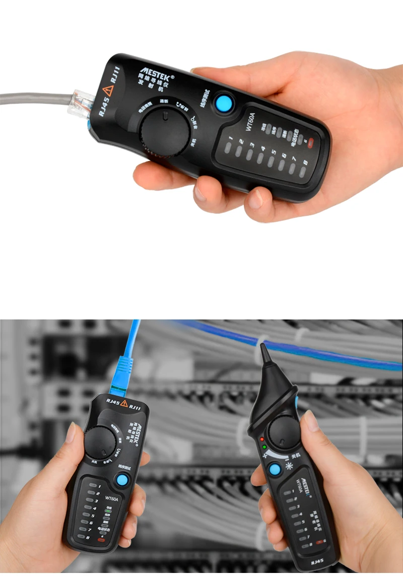 MESTEK WT60A телефонный провод трекер RJ11 RJ45 Cat5 Cat6 Tracer тонер Ethernet LAN Сетевой кабель тестер детектор линия Finder