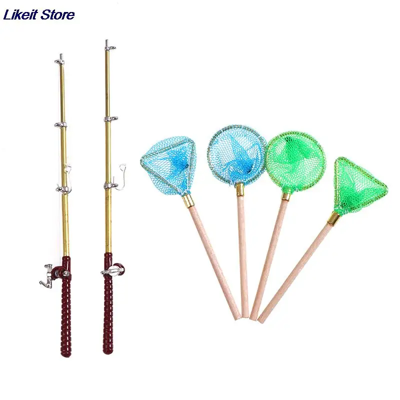 

3 шт./компл. 1:12, украшение для кукольного домика, украшение для сада, удочка, круглая сеть, треугольная сеть, группа миниатюрных сеток