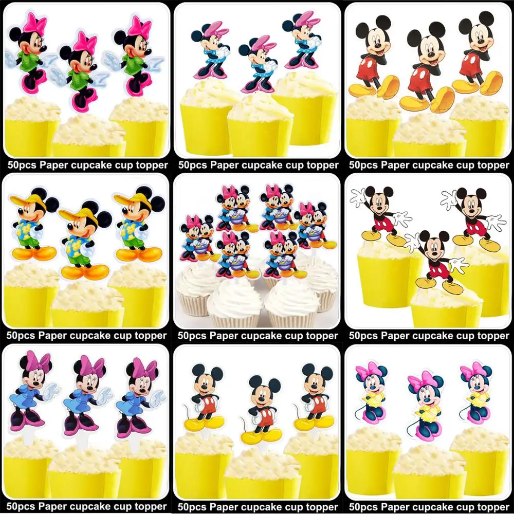 50 шт. Дисней Минни Микки Маус принцесса Ариэль София Белла Фея бумажные Топпер