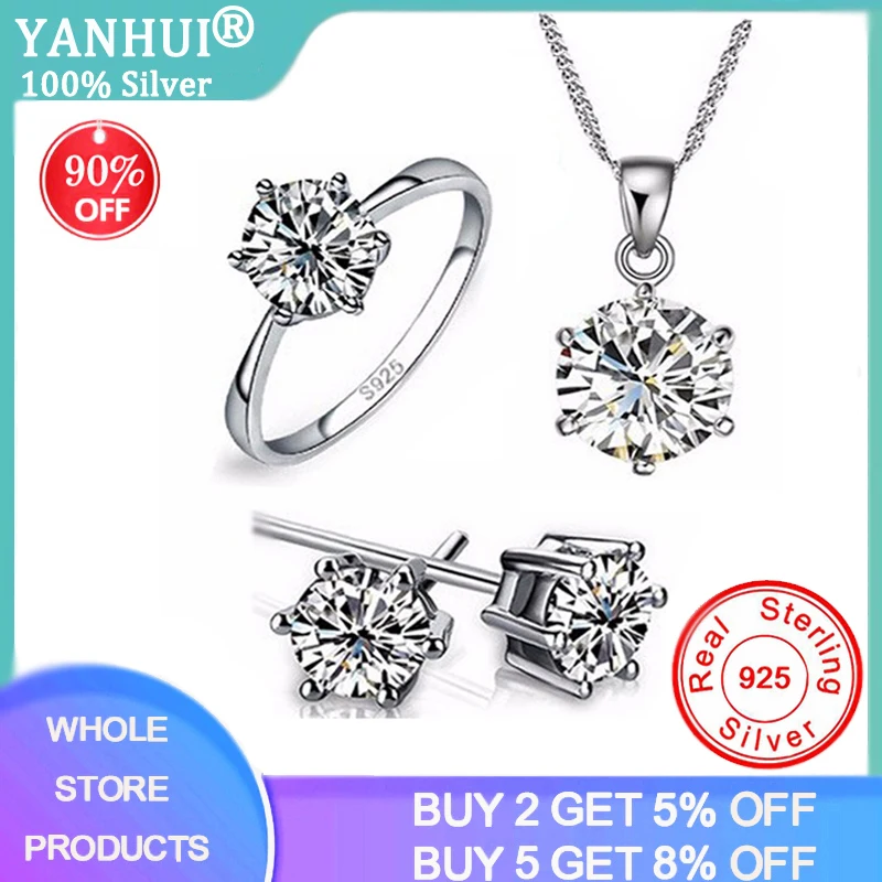 YANHUI изысканные Женские свадебное ожерелье серьги кольцо комплект ювелирных