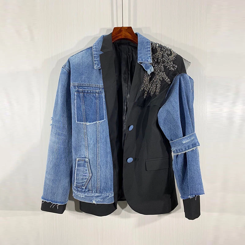 

Куртка женская джинсовая с отложным воротником и длинным рукавом