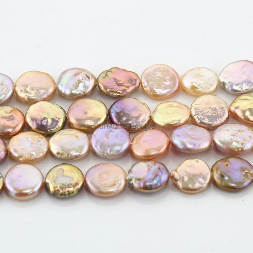 

APDGG Natural 12-13mm AA potato coin pink&purple pearl strands loose beads women lady jewelry DIY