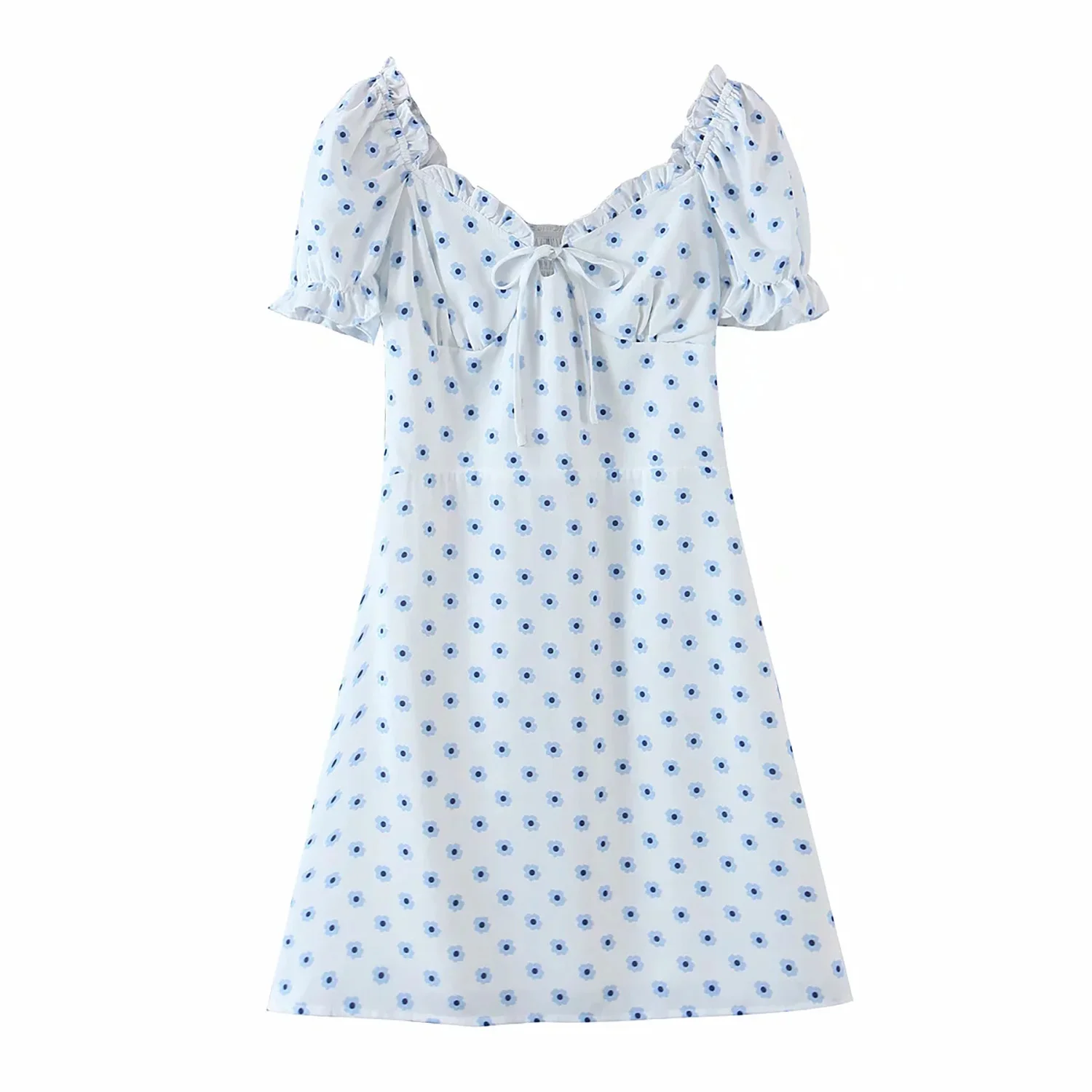 

JC·KILIG 2021 Floral Square Neck Lace Up Clavicle Slim Dress DP9377