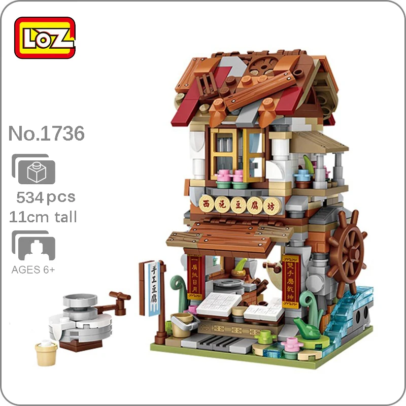 LOZ 1736 City Street Chinatown тофу магазин девушка архитектура 3D сделай сам мини блоки