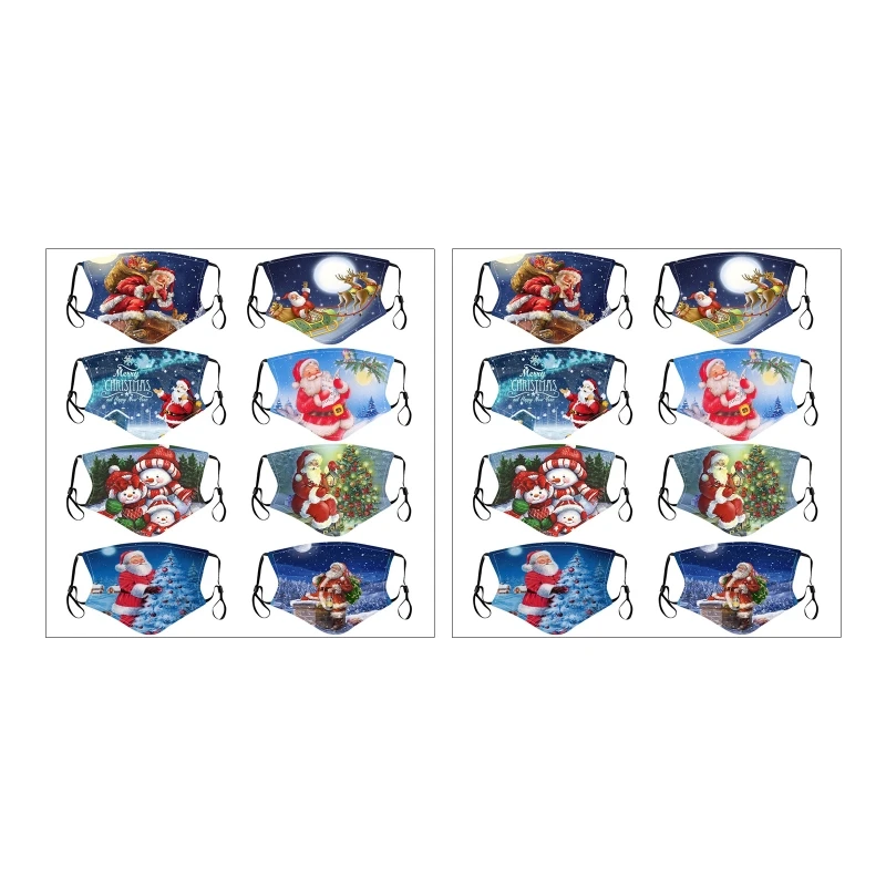 

8Pcs Adult Kids Christmas Washable Dustproof Face Mask Cartoon Santa Mouth Cover