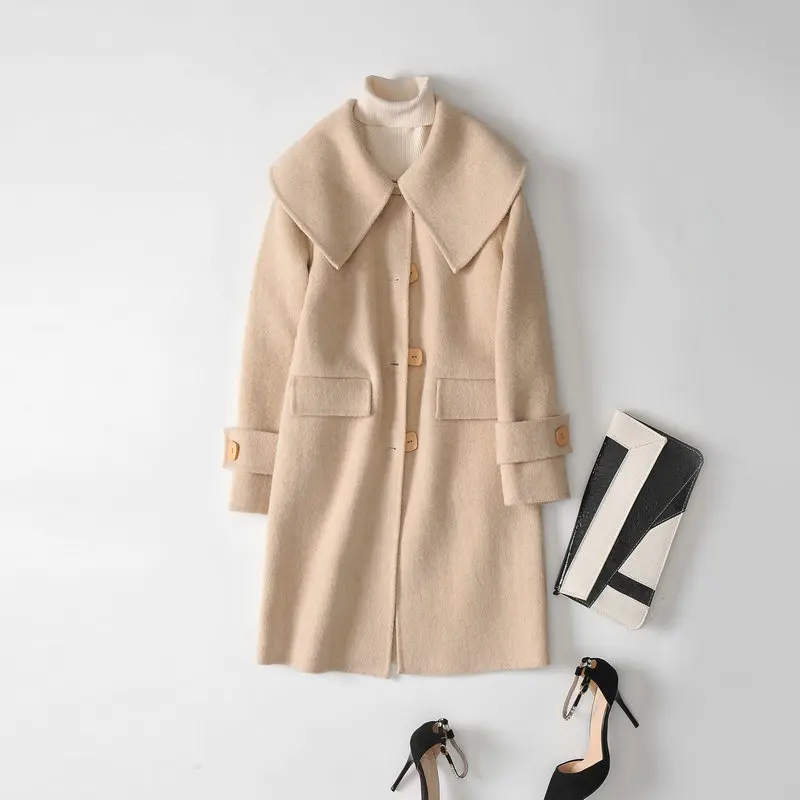 Женское пальто из шерсти альпаки элегантное корейское на весну и осень 2020