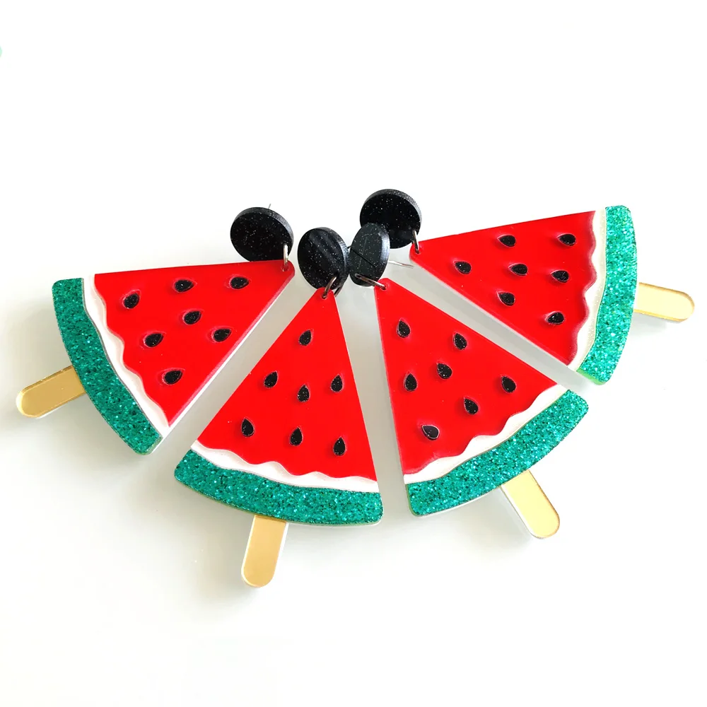 Лидер продаж милые акриловые висячие серьги с фруктами арбузом блестками пудрой