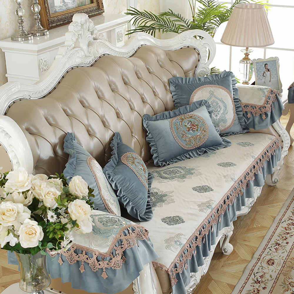 Luxurious high prhecision silk sectional sofa cover Upscale European jacquard recliner On-slip cushion pillowcase | Дом и сад
