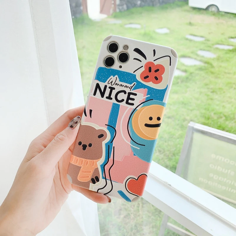 

for iPhone 12 Case Luxury Silk Full Protection Soft Cover Scarf Bear Case for iPhone 12 Phone Case