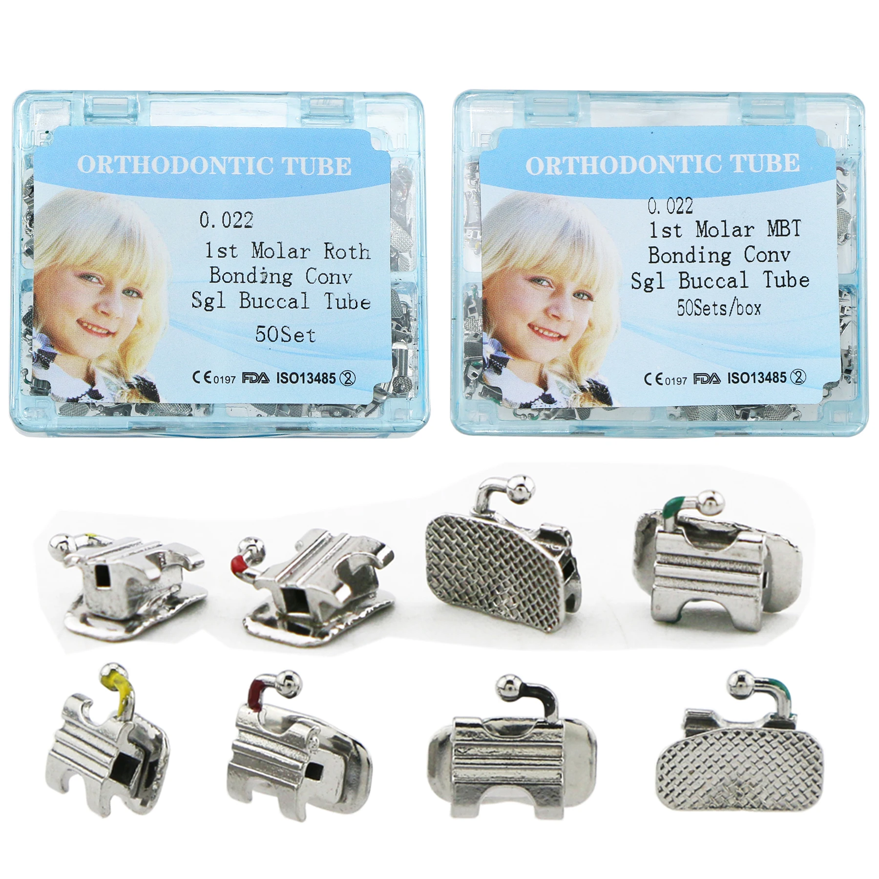 

Dental Orthodontic Monoblock Non-Convertible Buccal Tubes 1st 2nd Molar 0.022 Roth/MBT Bondbale 200 Pcs/50 Sets