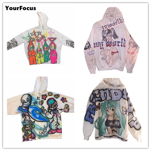 Харадзюку kpop хип хоп толстовка с капюшоном ручной росписью граффити комикс