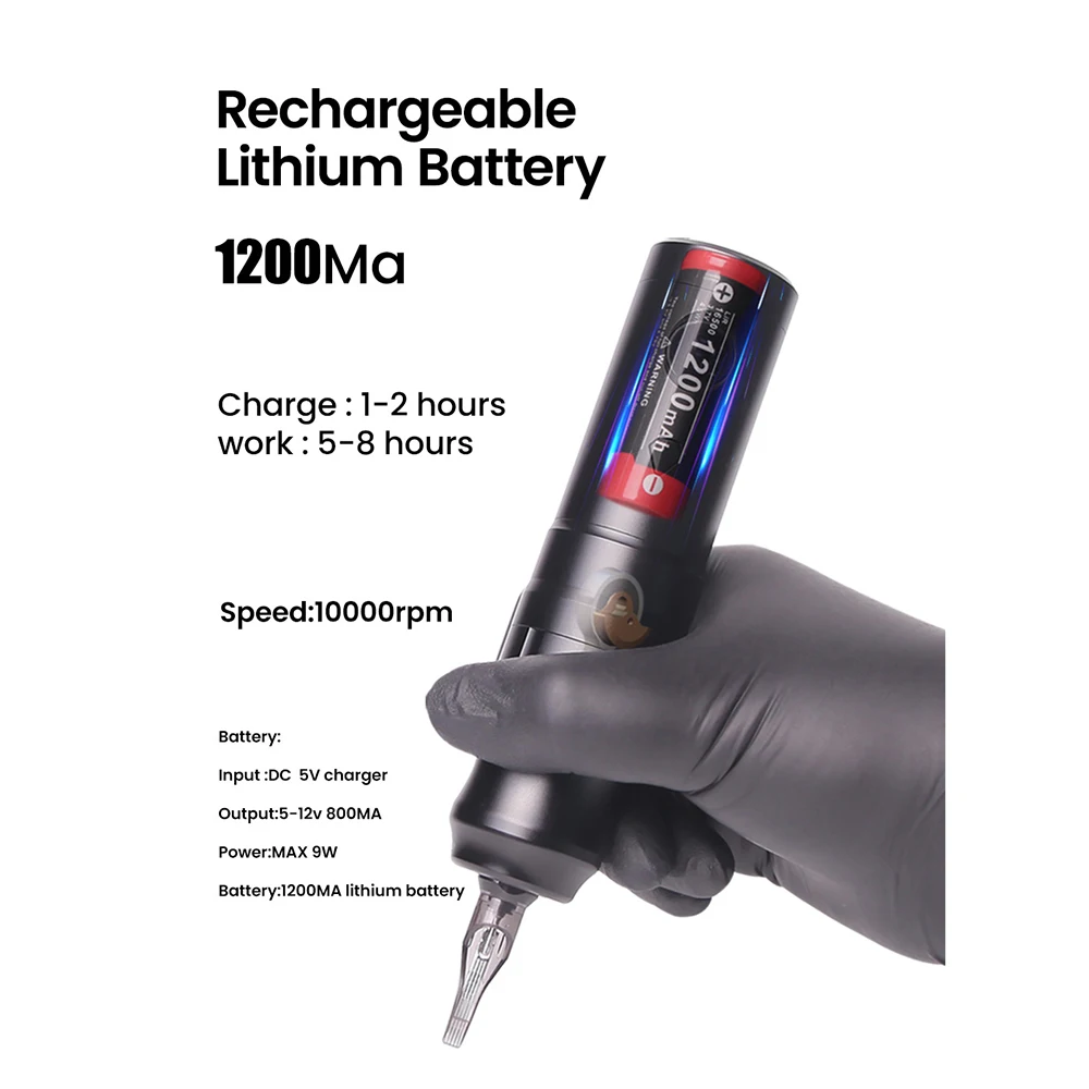 Wireless Tattoo Pen Machine Powerful Coreless DC Motor Fast Charging 1200 mAh Lithium Battery for Artist Body