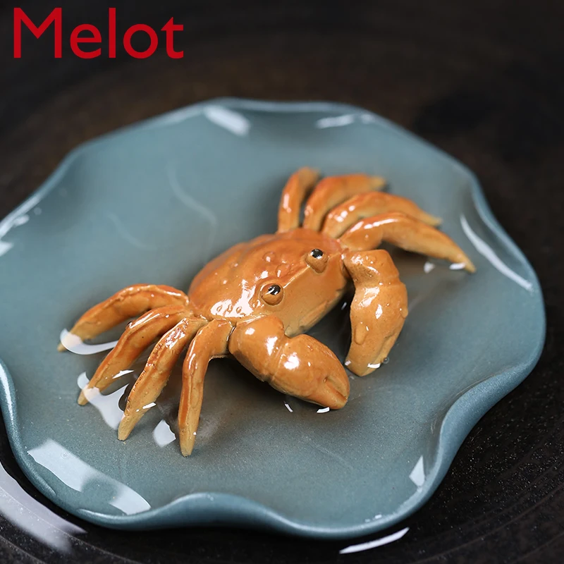

Yixing Purple Sand Sculpture Fine Tea Carve Ornaments Handmade Tea Set Supportable Lucky Color-Changing Crab Creative Tea Set