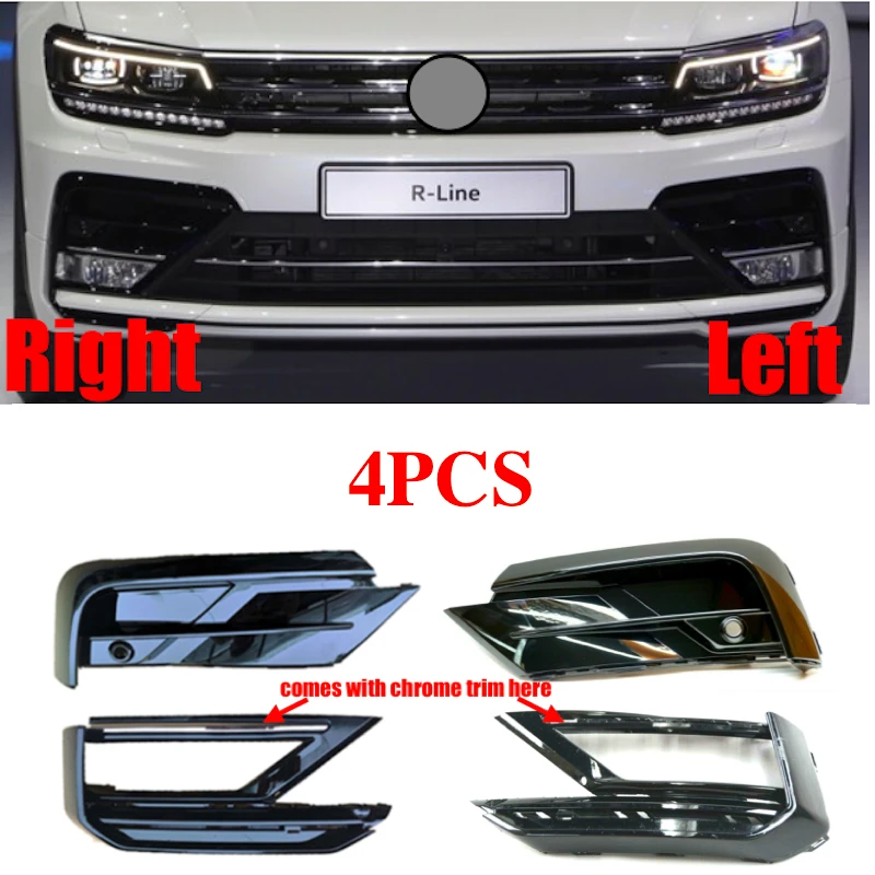 

Left and Right Front Bumper Fog Lamp Molding Bezel For Tiguan R-Line 2017-2019 Upper Lower Grille