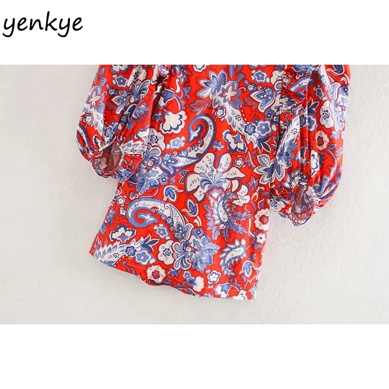 Женское винтажное мини платье с цветочным принтом V образным вырезом и рукавами