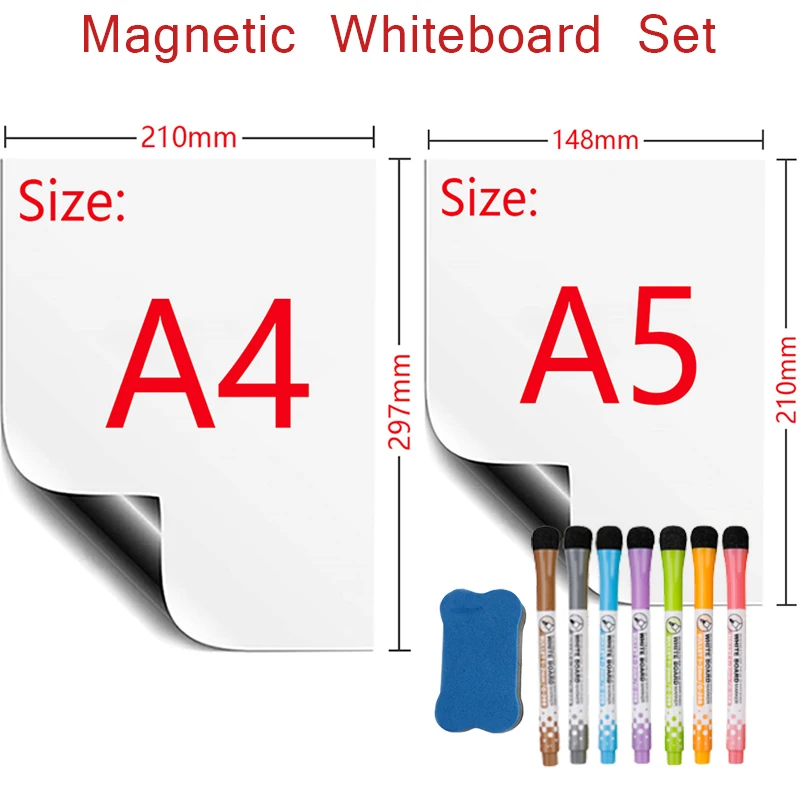 Magnetic Whiteboard Fridge Magnt Stickers White Board Erasable Markers Message Office Teaching Drawing Writing Schedule A4 Size