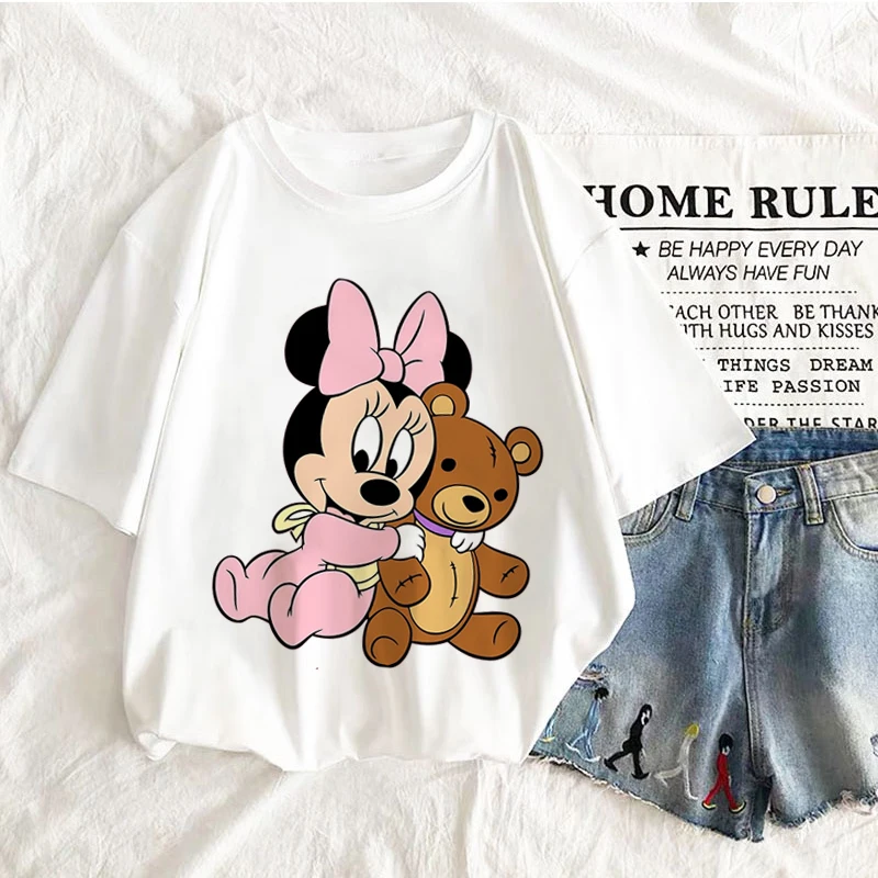 

Disney Cute Anime T Shirt Women Casual Harajuku Tee Oversize Female Mickey Mouse And Donald Duck T-Shirt Summer Woman Clothes
