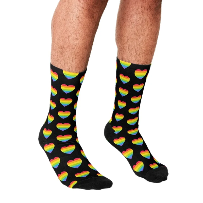 

Забавные мужские носки, современные радужные носки в форме сердца с принтом в стиле хип-хоп, мужские счастливые носки, милые мужские сумасше...