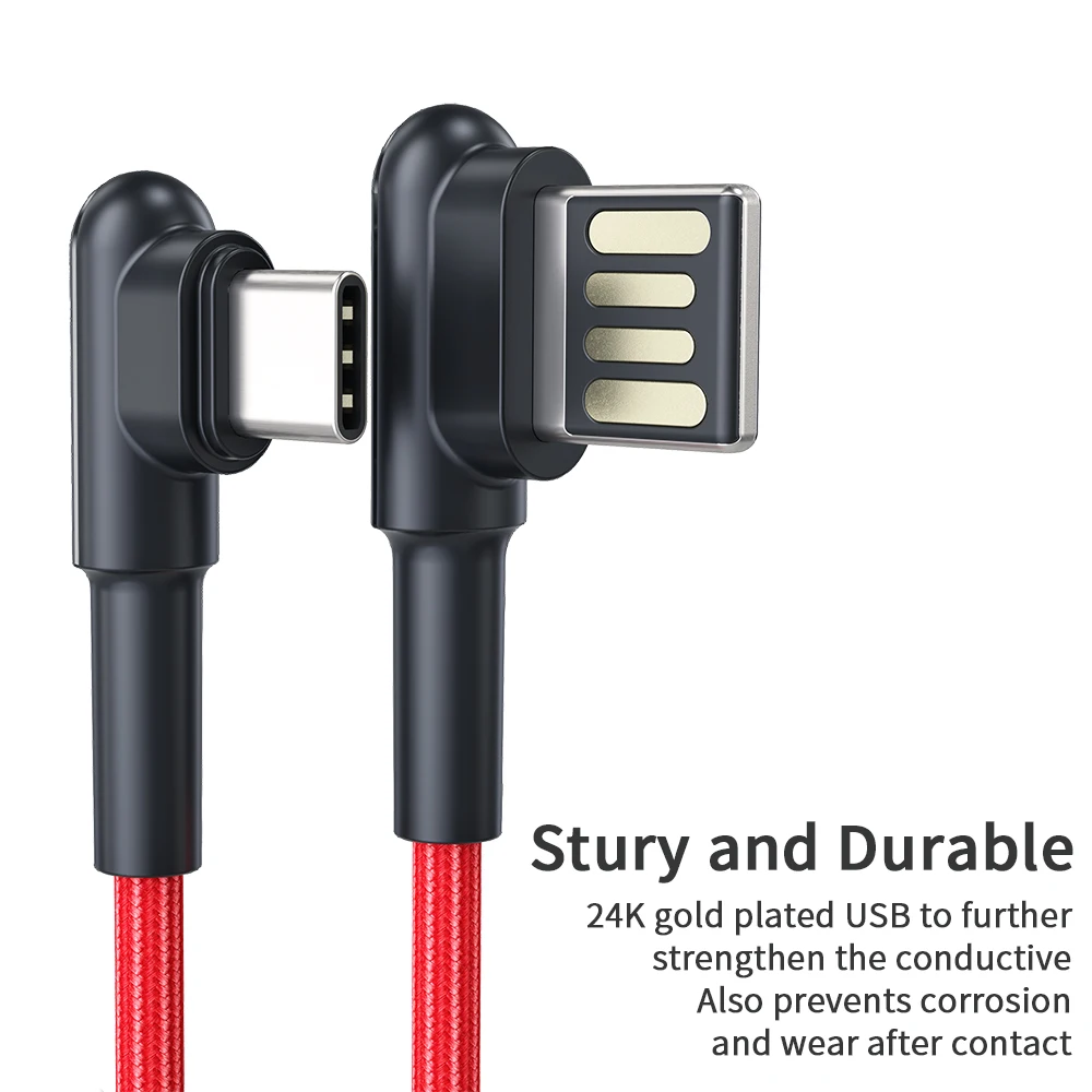 Зарядный кабель Essager USB Type-C для быстрой зарядки USB-C 90 градусов 3 А Samsung S20 S10 Plus Xiaomi mi