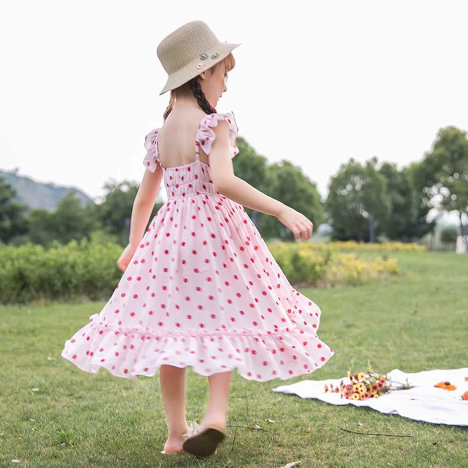 Новое платье для девочек плиссированное в горошек лоскутный сарафан с оборками