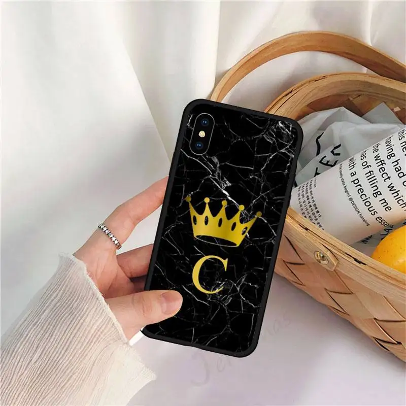 

Letter Black Marble Gold crown Phone Case for iPhone 11 12 pro XS MAX 8 7 6 6S Plus X 5S SE 2020 XR