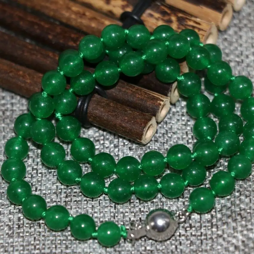 

Long 18" 8mm Green Jade Round Gemstone Beads Necklace