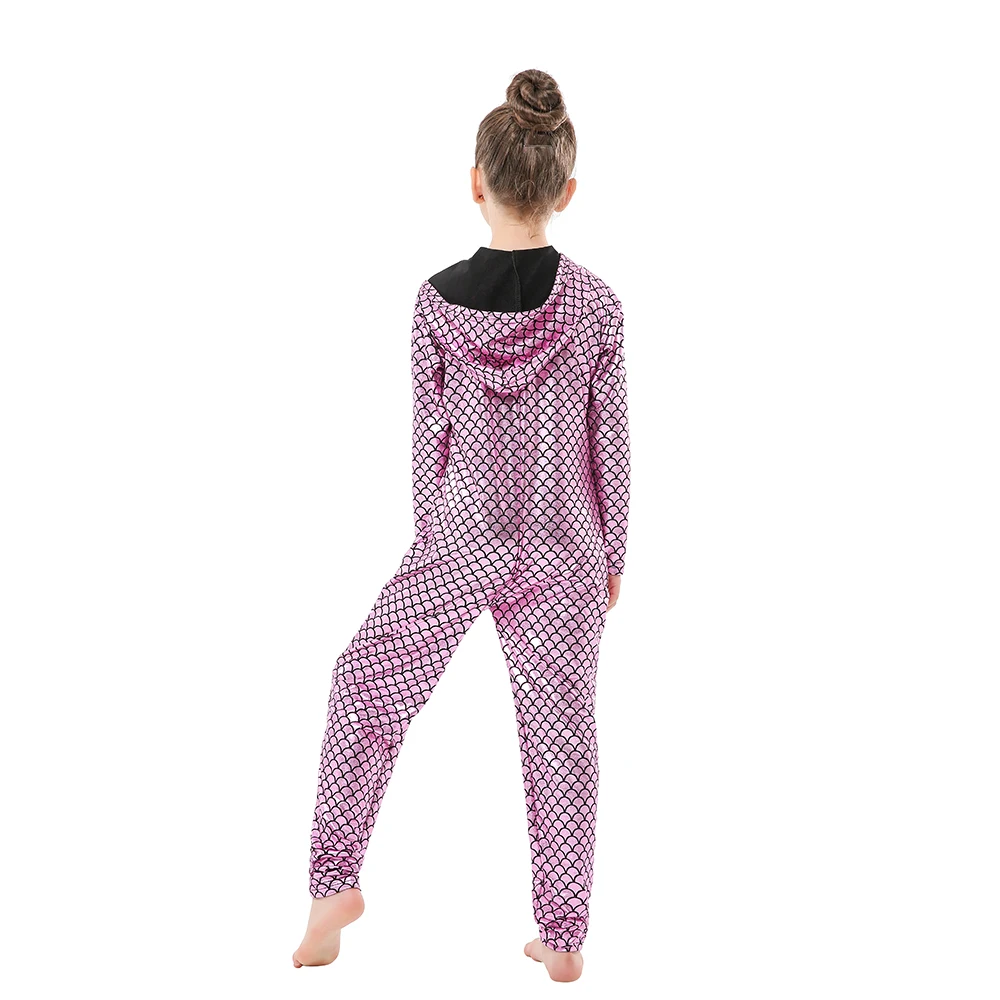 Цельный комбинезон русалки с капюшоном и блестками для маленьких девочек Костюм