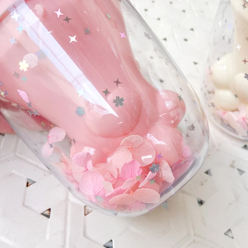 

Cat's Paw Plastic Water Bottle With Straw Double Layers Korean Sweet style Creative Gift Mug For Milk Coffee Tea Water Cup
