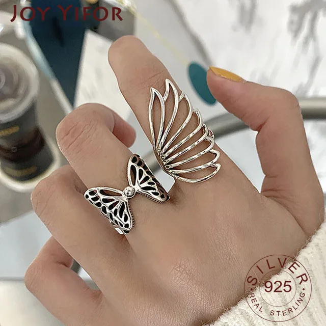 

925 Sterling Silver Party Rings New Fashion Creative Hollow Butterfly Wings Wedding Bride Jewelry Gifts for Women