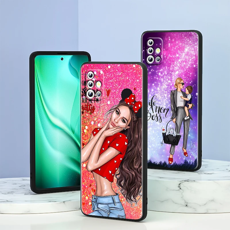 

Baby Mom Girl Hot Fashion For Samsung Galaxy A33 A53 A72 A52 A42 A32 Lite A22 A13 A12 5G A03S A02S A02 Black Phone Case Capa