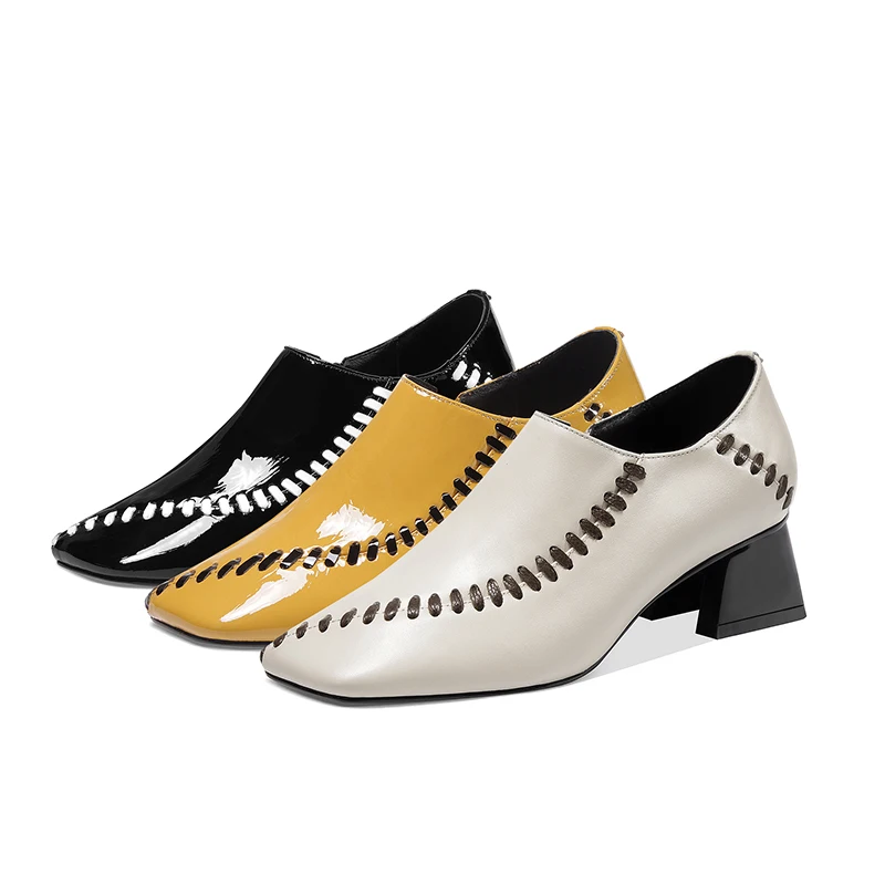 

ZVQ Natural Patent Leather women's Shoes Fashion Woman Spring Autumn Office Yellow Leather Square Toe High Heels Woman Pumps