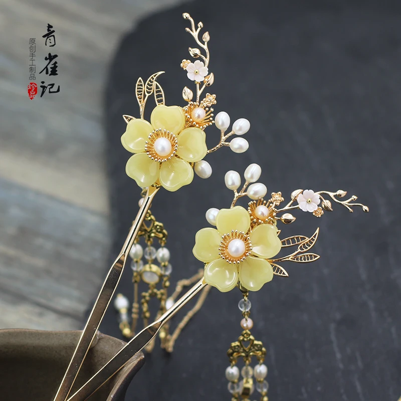 Аксессуары ручной работы Hanfu заколка для волос цветы кисточка супер фея Kanzashi шаг