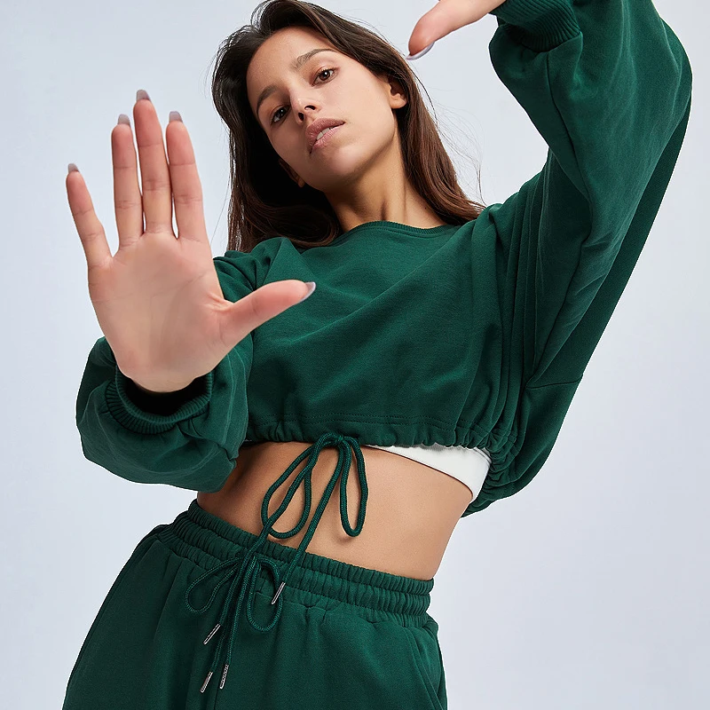 

Sport Outfit for Woman Jogging Fitness and Sports Sweater Suit Loose Jacket Pants Casual Open Navel Long Sleeve Two Piece Suit
