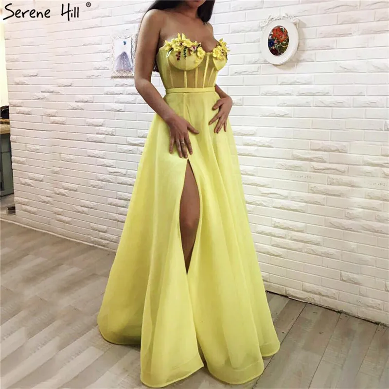Желтые Вечерние платья без рукавов с кристаллами и цветами 2021 Сексуальные