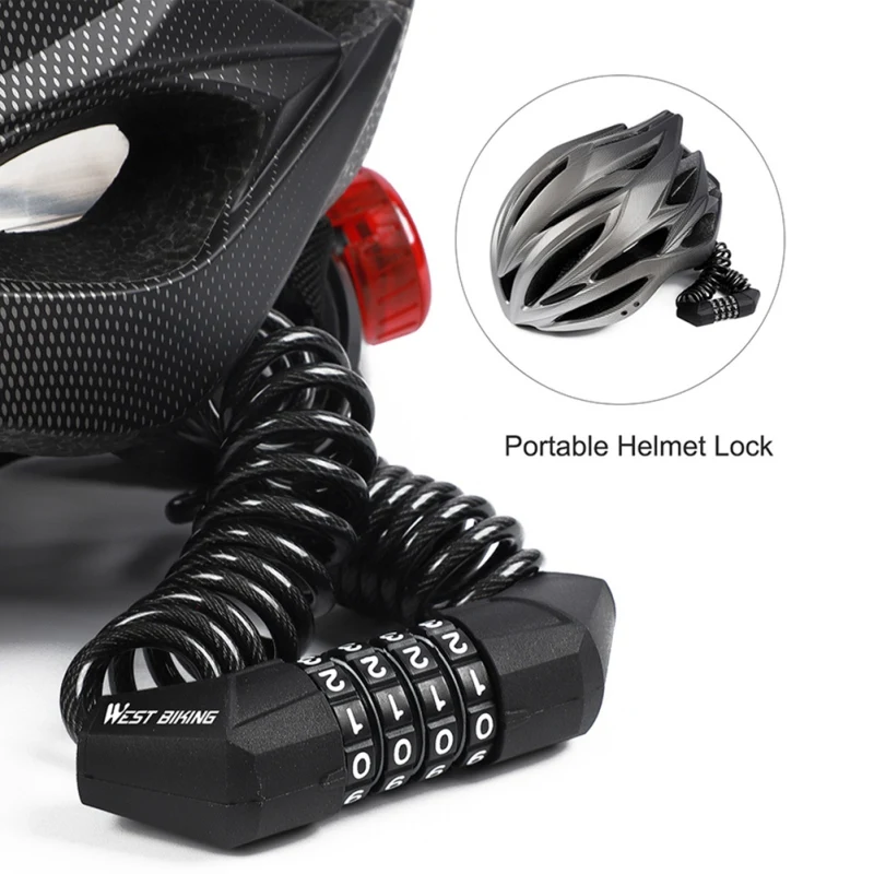 

WEST BIKING Bicycle Electric Car Helmet Lock Anti-Mini Password Mountain Road Cycling Portable Steel Cable Lock 2021