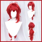 Ударопрочный парик для косплея Genshin, красные длинные вьющиеся конские хвосты, термостойкие волосы, для взрослых, на Хэллоуин, для ролевых игр