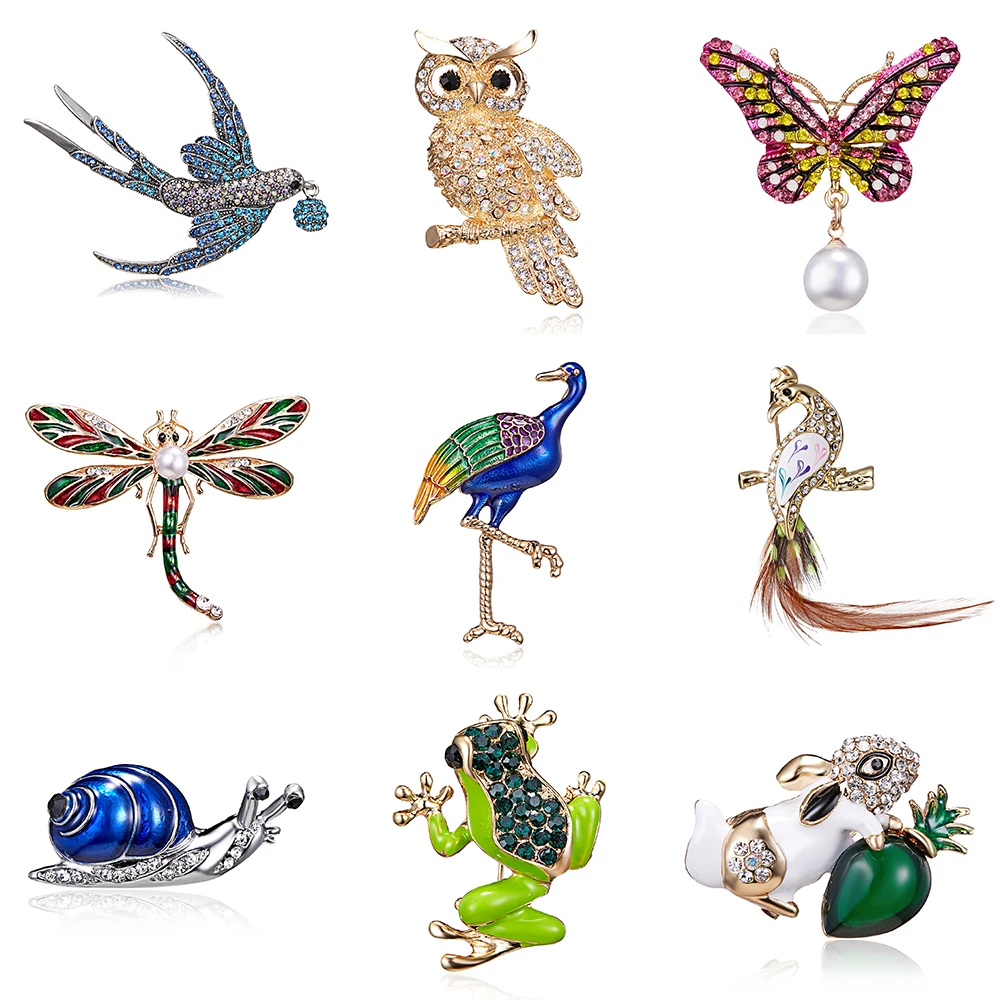 

Owl Butterfly Dragonfly Frog Peacock Bird Brooch Collar Pins Corsage Animal Badge Jewelry Women Men's Brooch Clothes Accessories