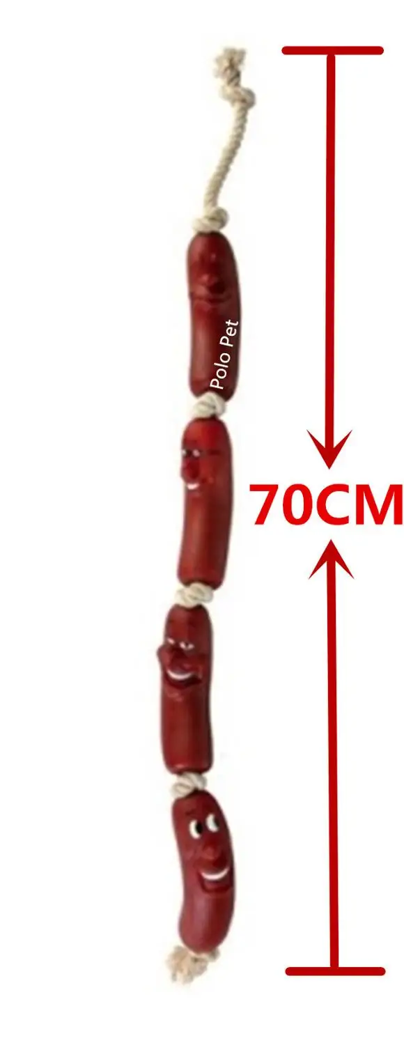 70cm 4 sausages Собака Жевательная красная игрушка виниловая колбаса с хлопковой веревкой - Цвет: 70cm 4 sausages