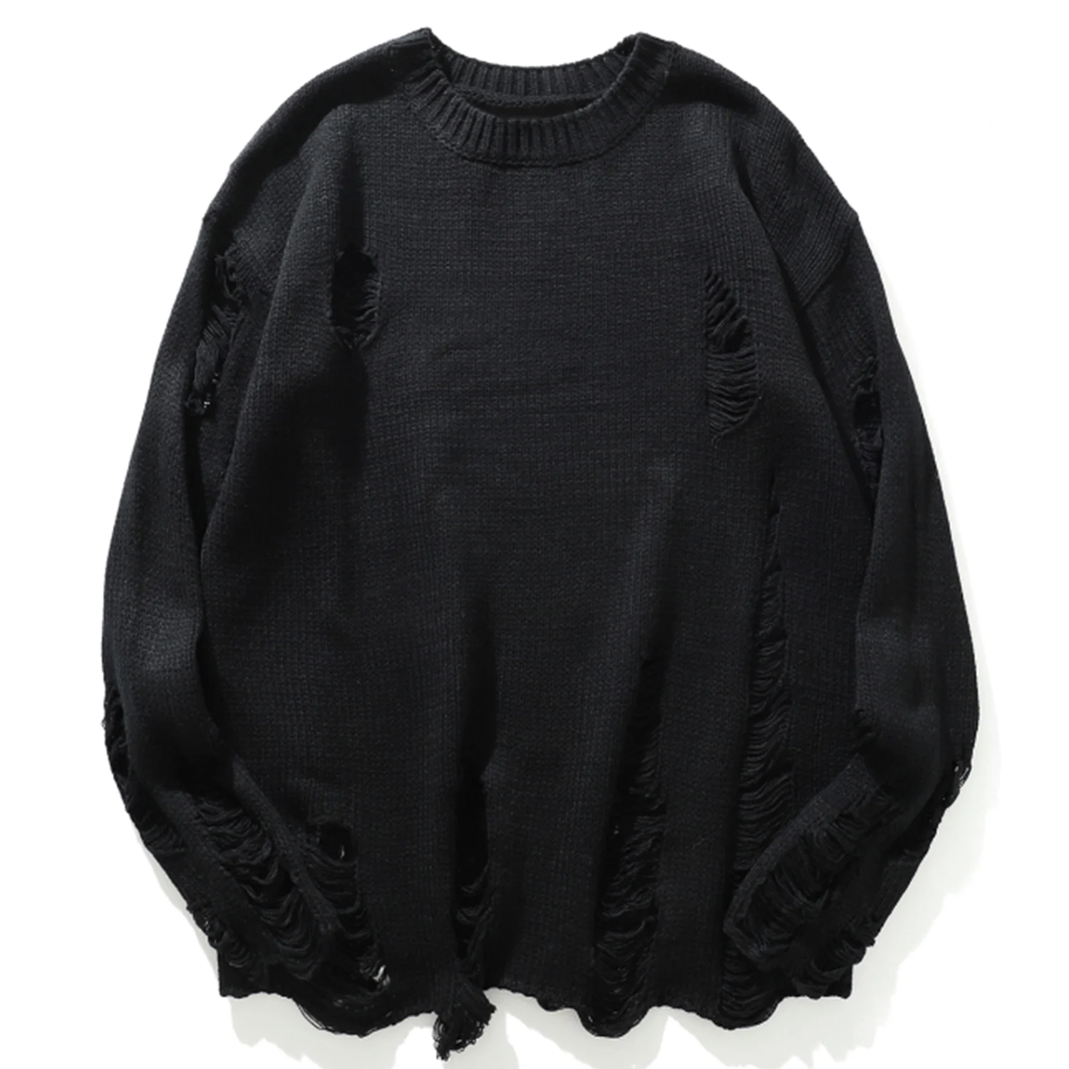 TRIYO 2021 Solid Ripped Knitted Womens Sweaters Harajuku Hip Hop Tops Fashion Streetwear Casual Female Pullover Outwear Black | Женская