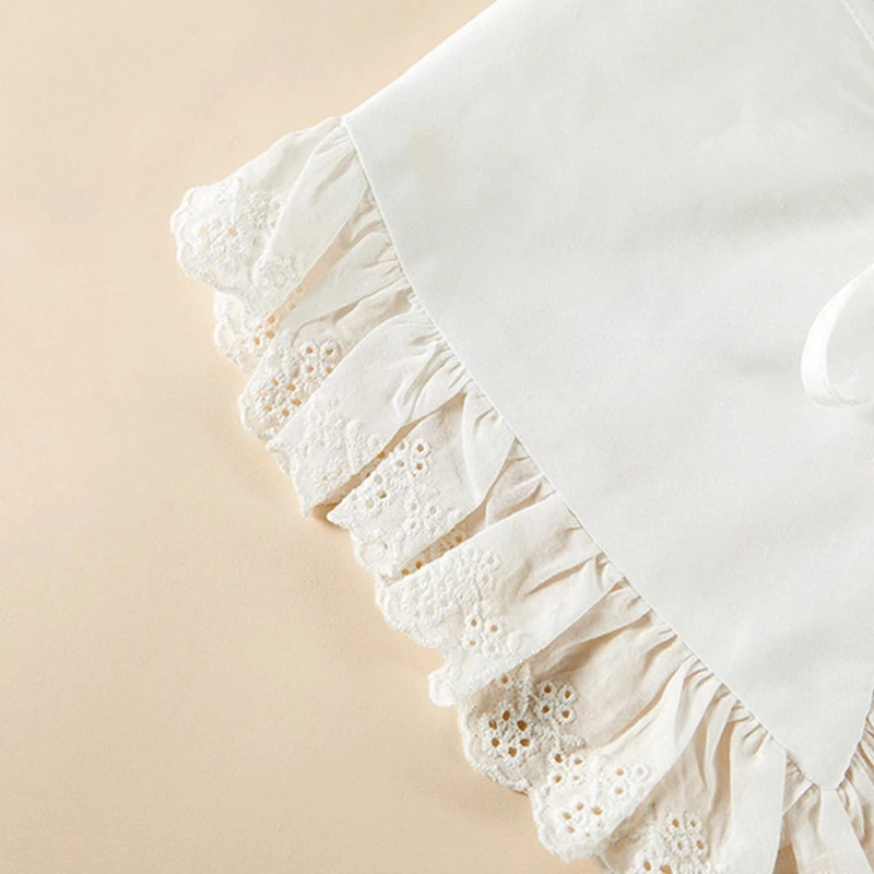 

Royal Style Cotton Fake Collar Shawl Wrap Hollow Out Floral Lace Ruffled Trim Necklace Pointed Triangle Lapel Blouse M17