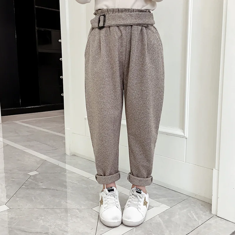 Брюки для девочек зимние теплые клетчатые мешковатые брюки с эластичным поясом