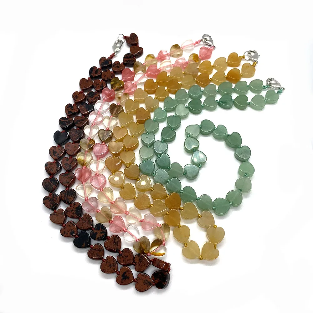 

Ожерелье из натурального камня в форме сердца, зеленый авантюрин, цитрин, синий песок, искусственное модное винтажное ювелирное изделие, 18 д...