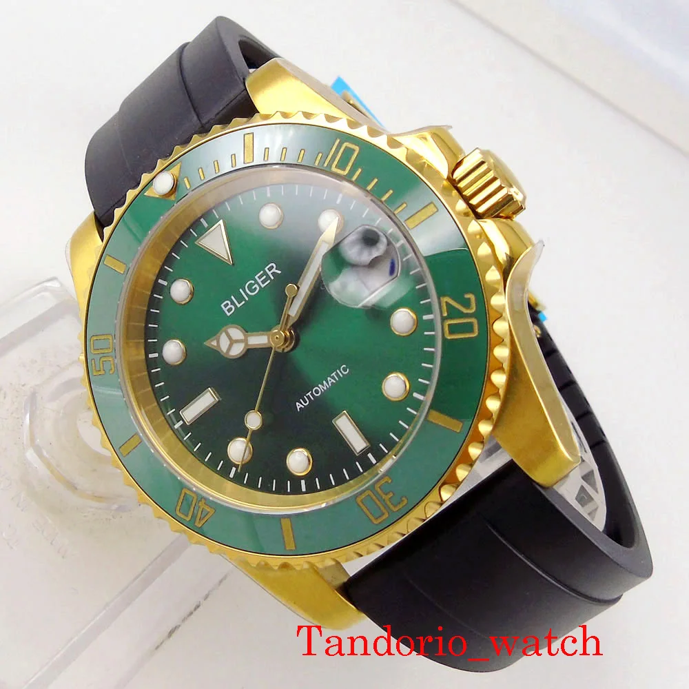 

BLIGER 40mm Sapphire Crystal Green Dial Yellow Gold NH35 MIYOTA 8215 PT5000 Luminous Luxury Two Tone Automatic Men Watch