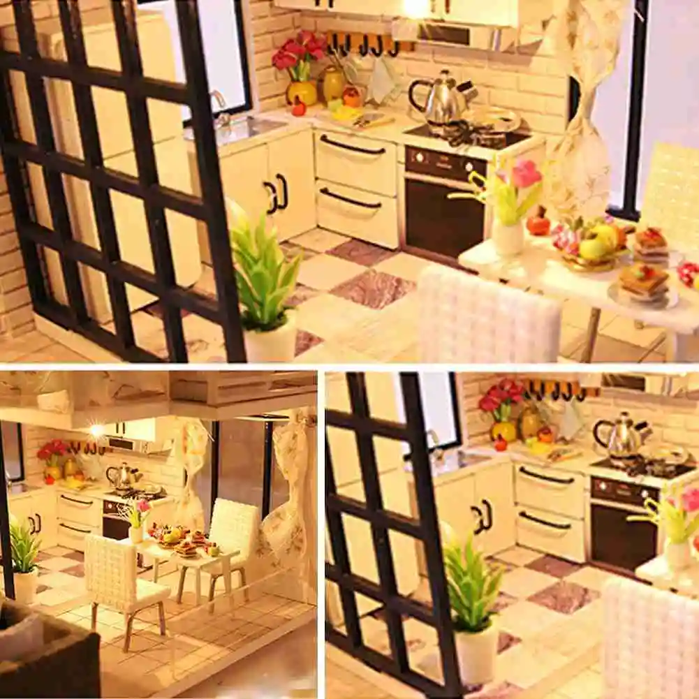 

Furniture Doll House Wooden Miniature DIY DollHouse Furniture Kit Assemble Gift Hand-Assembled Wooden Toys